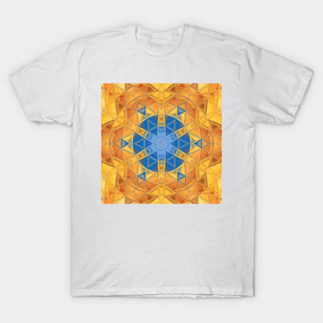 Mosaic Mandala Orange and Blue T-Shirt by WormholeOrbital